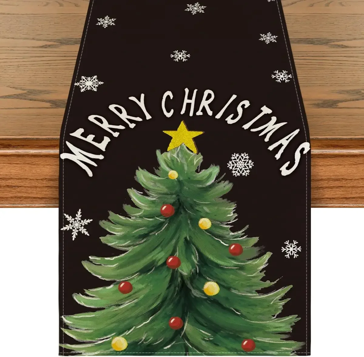 Frohe Weihnachten Weihnachtsbaum Tischläufer Urlaub Party Dekor Winter Schneeflocken Küche Esstisch Läufer Weihnachtsdekorationen