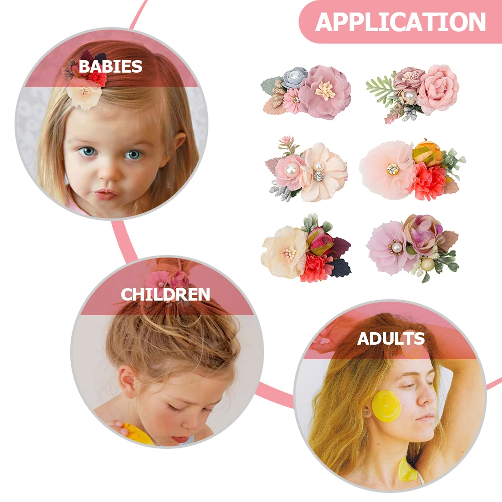 

6 Pcs Artificial Flower Hairpin Barrettes Simple Girls Headdresses Clips for Child Bright Color Match Clothes Any Occasion