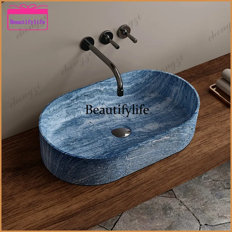 

a38 medieval wind wabi sandy wind natural blue hole stone platform basin hand basin household outdoor courtyard small apartment