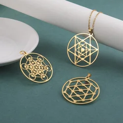 Aesthetic Vintage Viking Flower of Life Geometry Round Necklace Pendant Fashion Chain Wicca Amulet Stainless Steel Jewelry Gifts