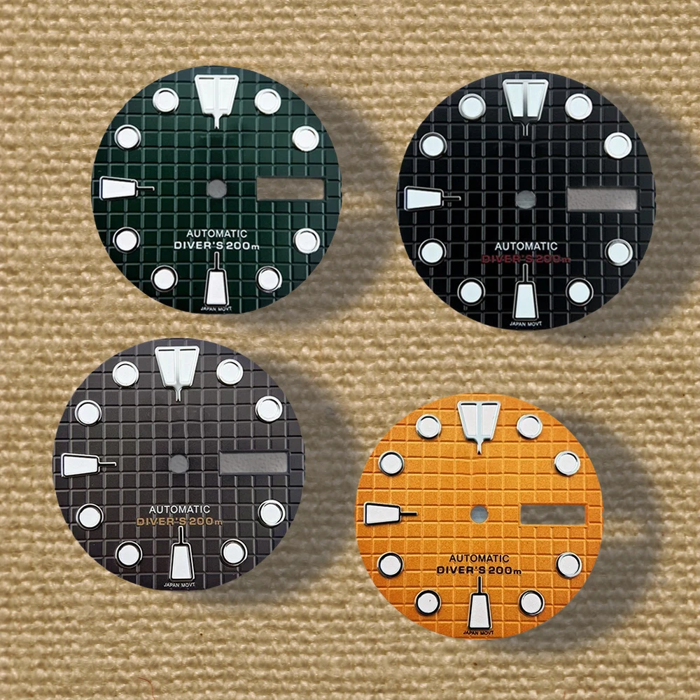 

28.5mm High Quality S Logo NH36 Dial 3D Ripples Dial Suitable NH35/NH36 Automatic Movement Green Luminous NH35 Accessories ﻿