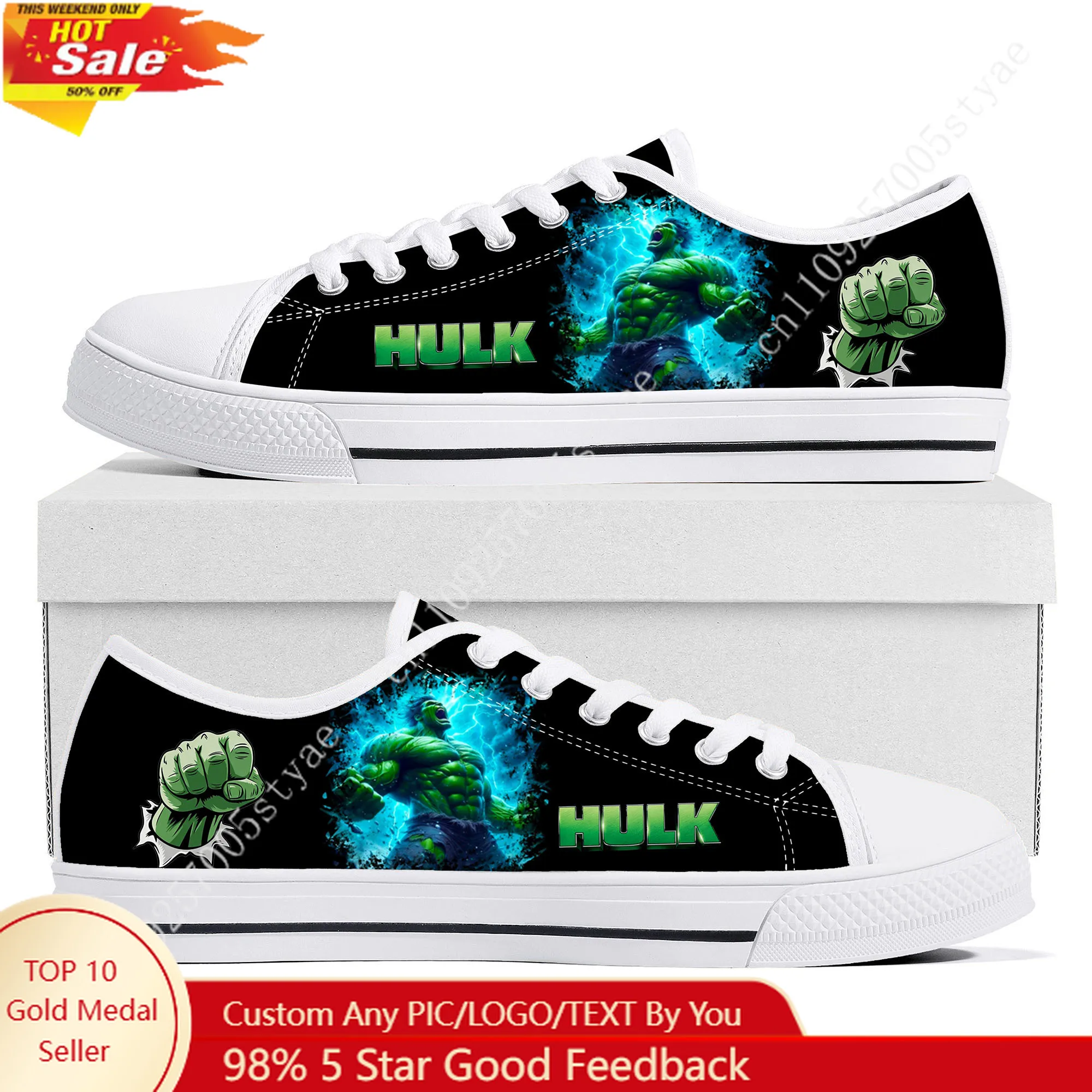 Marvel Avengers Hulk Low Top Lightweight Flat Sneakers Mens Womens Canvas Casual Custom Shoes