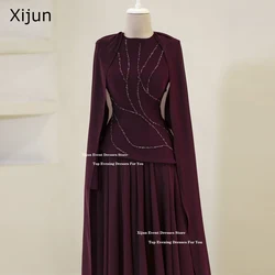 Xijun-vestidos de noche largos de crepé de lujo, vestidos formales de graduación con cuentas y cuello redondo, caftán marroquí de Dubái, vestidos de graduación con pliegues, personalizados, 2025
