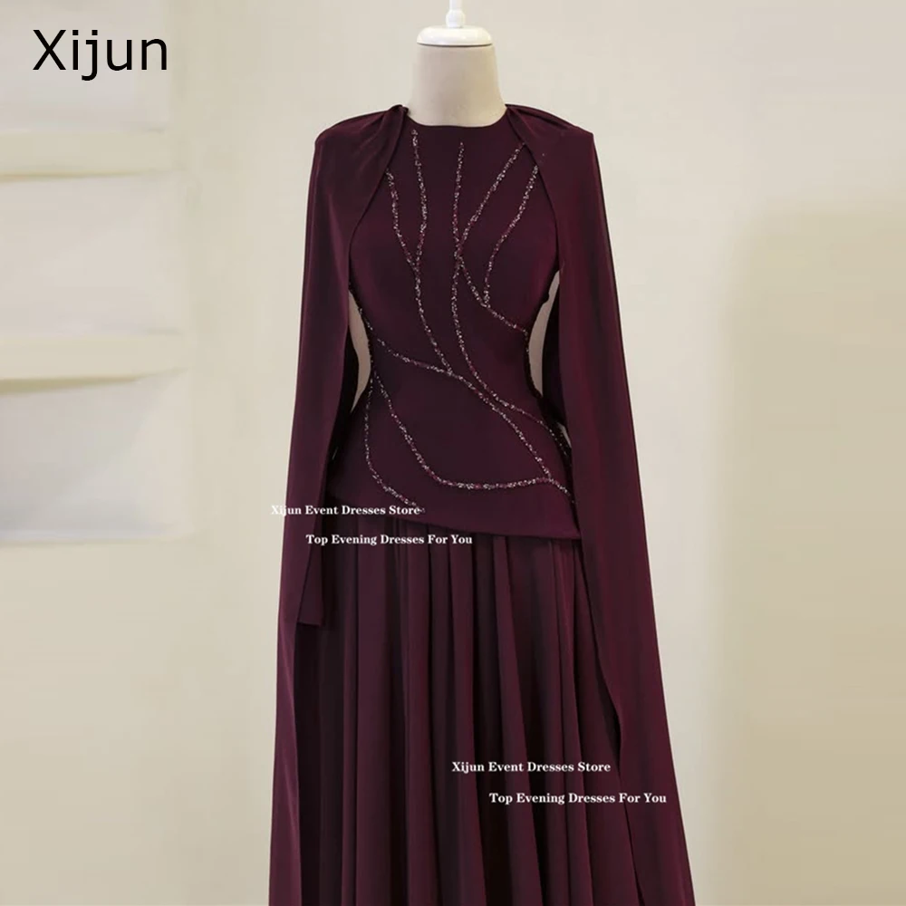 Xijun Luxury Crepe Long Evening Dresses Beads O-Neck Formal Prom Dresses Moroccan Kaftan Dubai Pleats Prom Gowns 2025 Customized