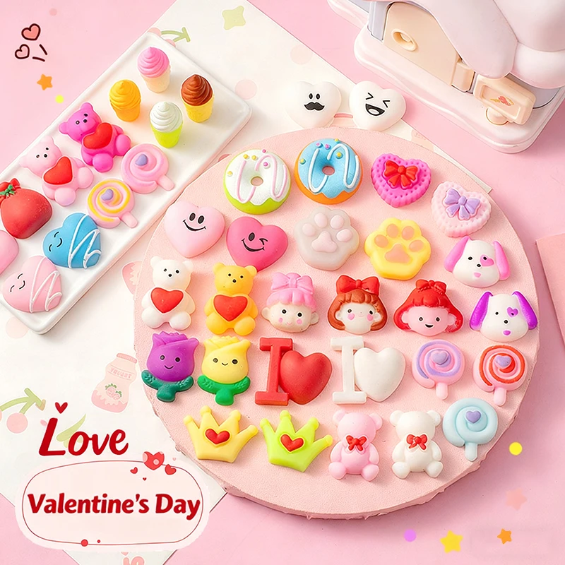 バレンタインデー用もちもちスクイーズハート、愛の花柄スクイーズ、タバス猫の足ドーナツスクイーズ、ストレス解消おもちゃ、恋人、友情、彼女へのギフト