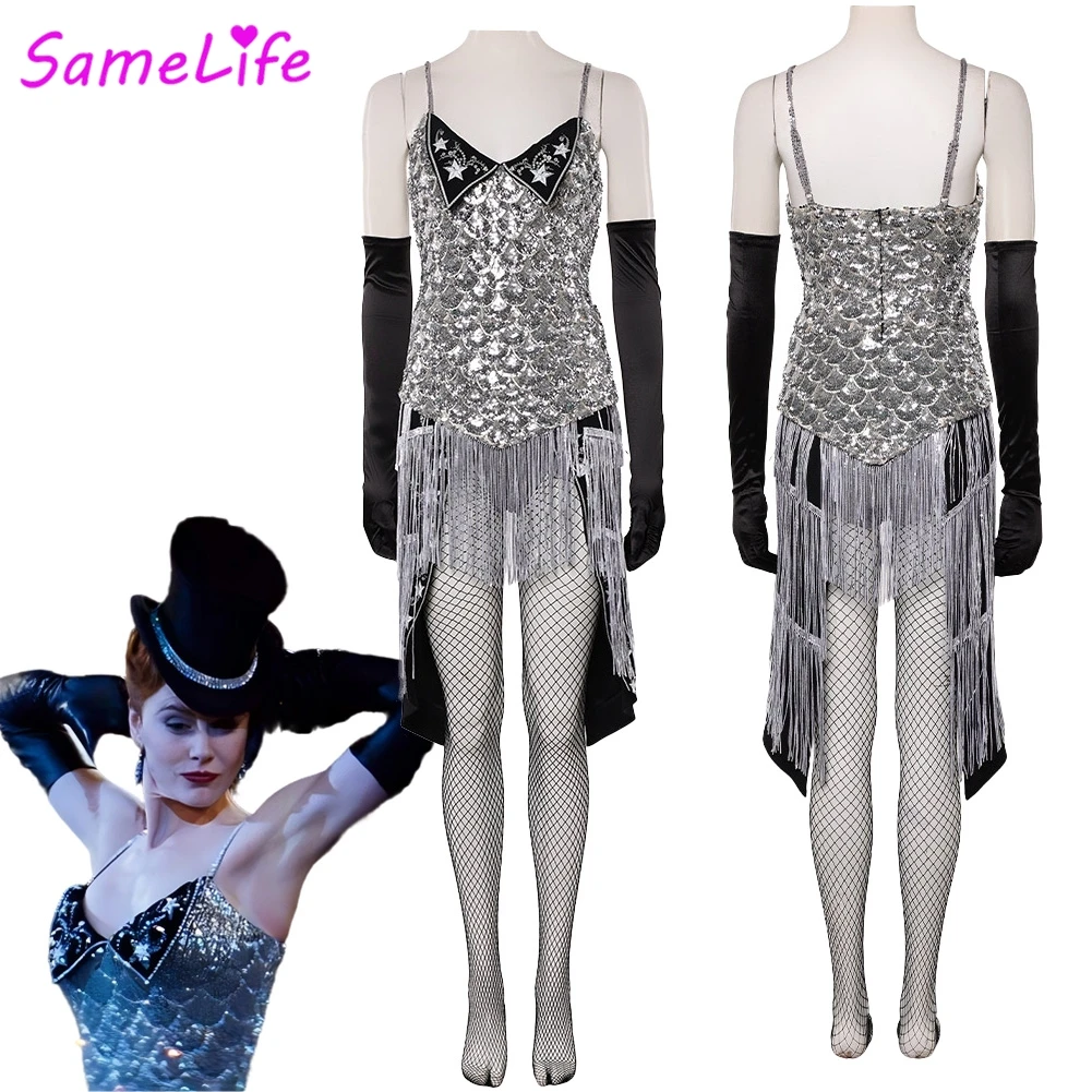 Disfraz de Fantasía de la Película Moulin Rouge de 2001, Ropa de Satén para Mujer, Disfraz de Halloween para Adultos, Atuendos de Fiesta Femeninos