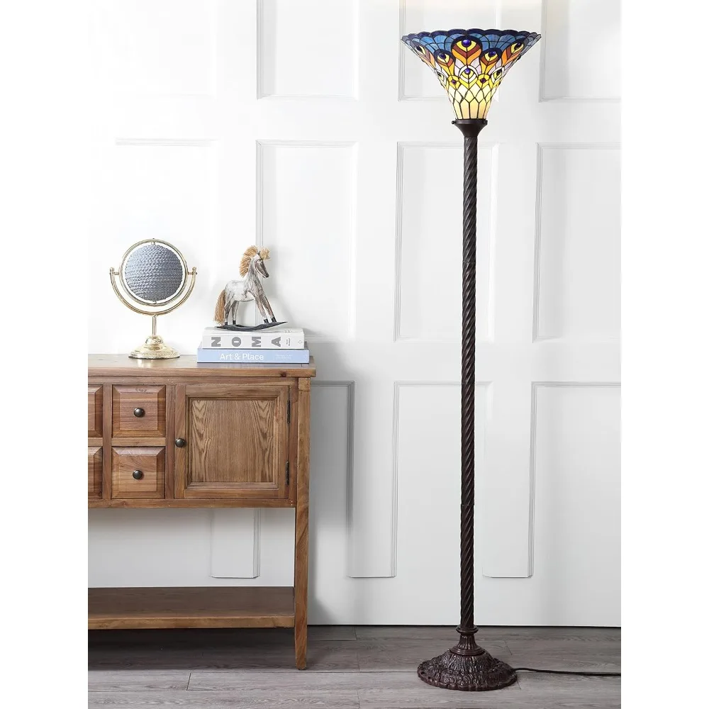 Peacock Tiffany Style Torch LED floor lamp, Tiffany, Traditional, Art Nouveau, office, bedroom, living room