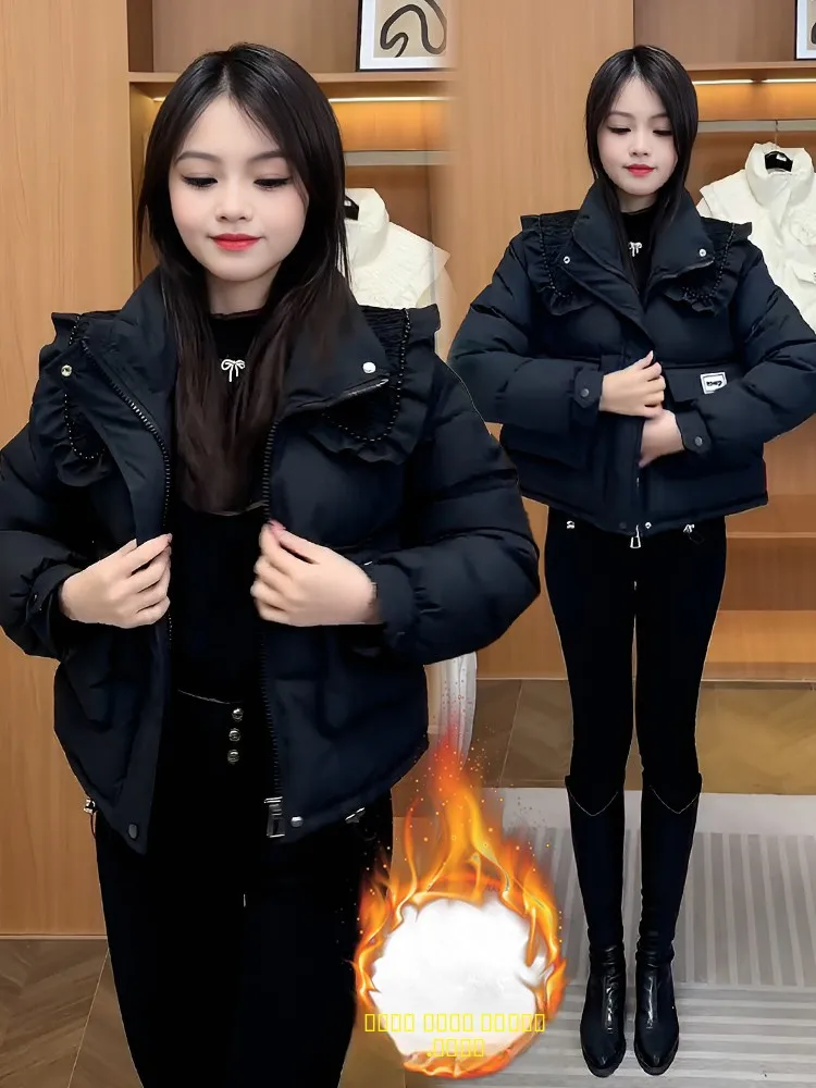 

Korean Sle ort Padded Jaet Women's Winter Thiened Flap Collar Fce Lined down Cotton Coat Warm Sli Commute