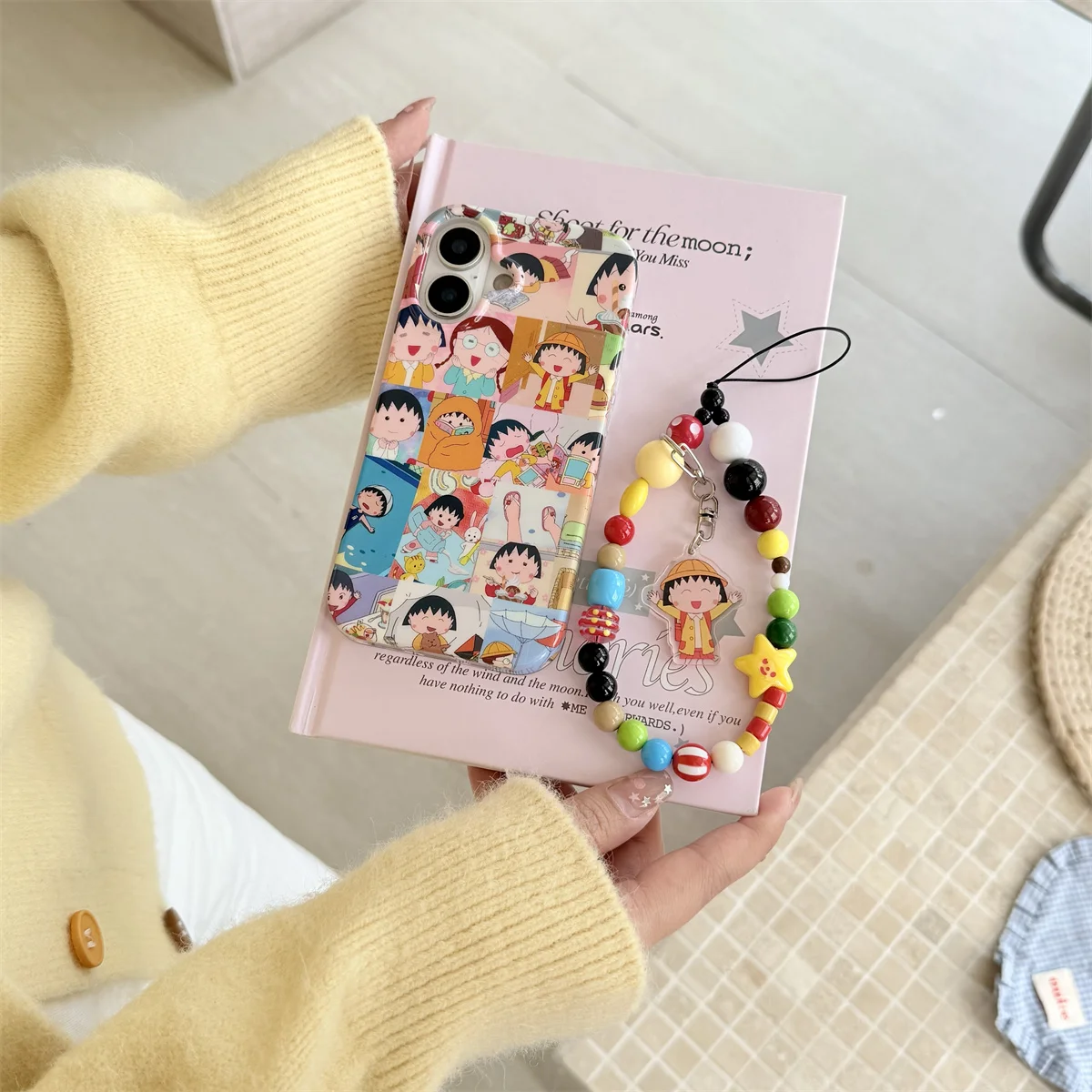

New cute cartoon Chibi Maruko-chan lanyard Phone Case For iPhone 16 15 14 13 Pro Max fundas iphone 15 case Protective cover