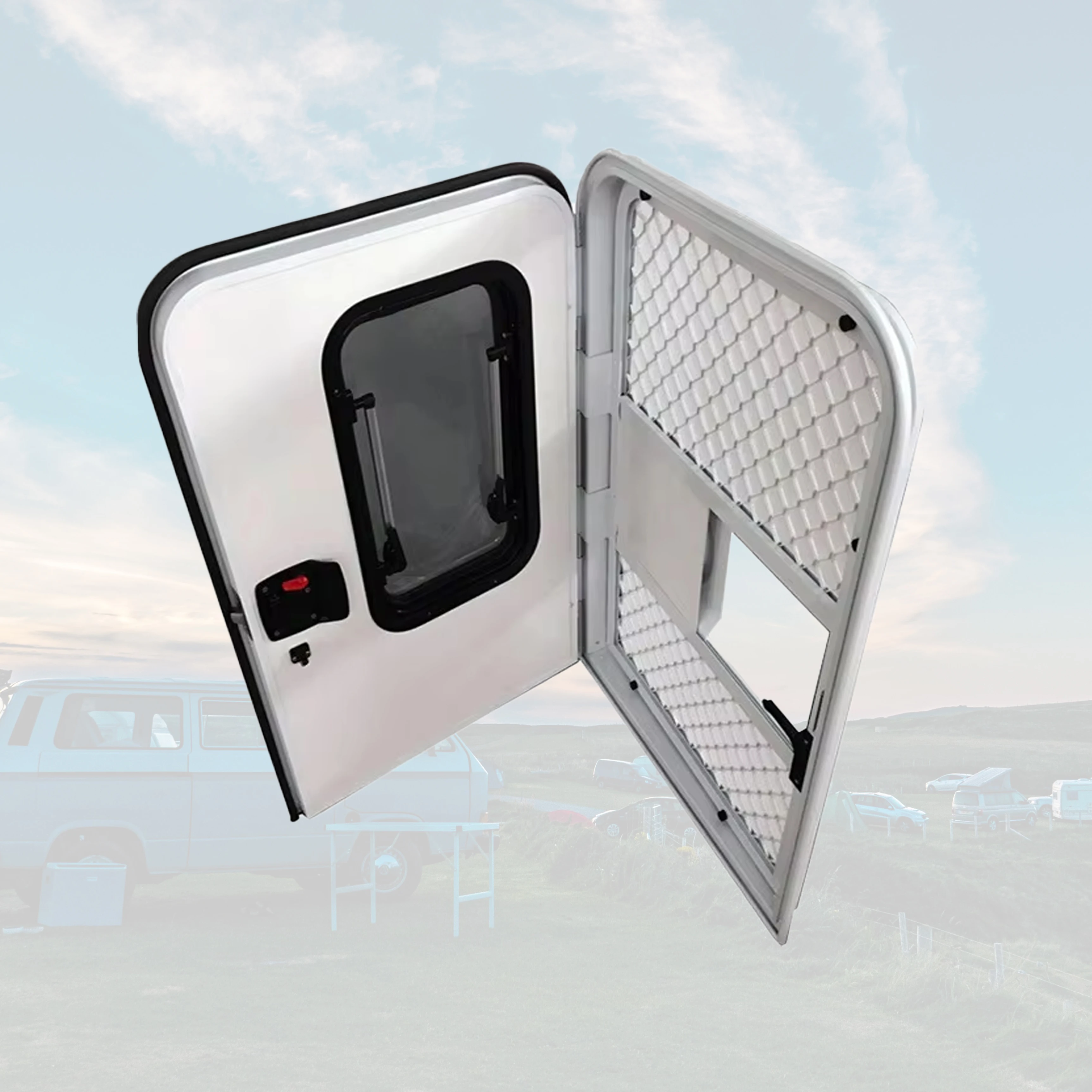 Best Quality Promotional 620x1100mm RV Teardrop Door With External Window Aluminum Alloy Door