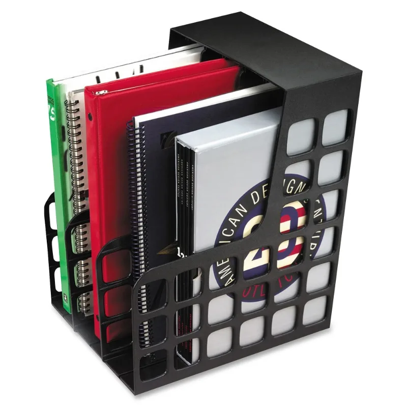 Pendaflex 23004 DecoRack Plastic Magazine File with Two Snap-In Dividers  9 x 10-5/8 x 12  Black