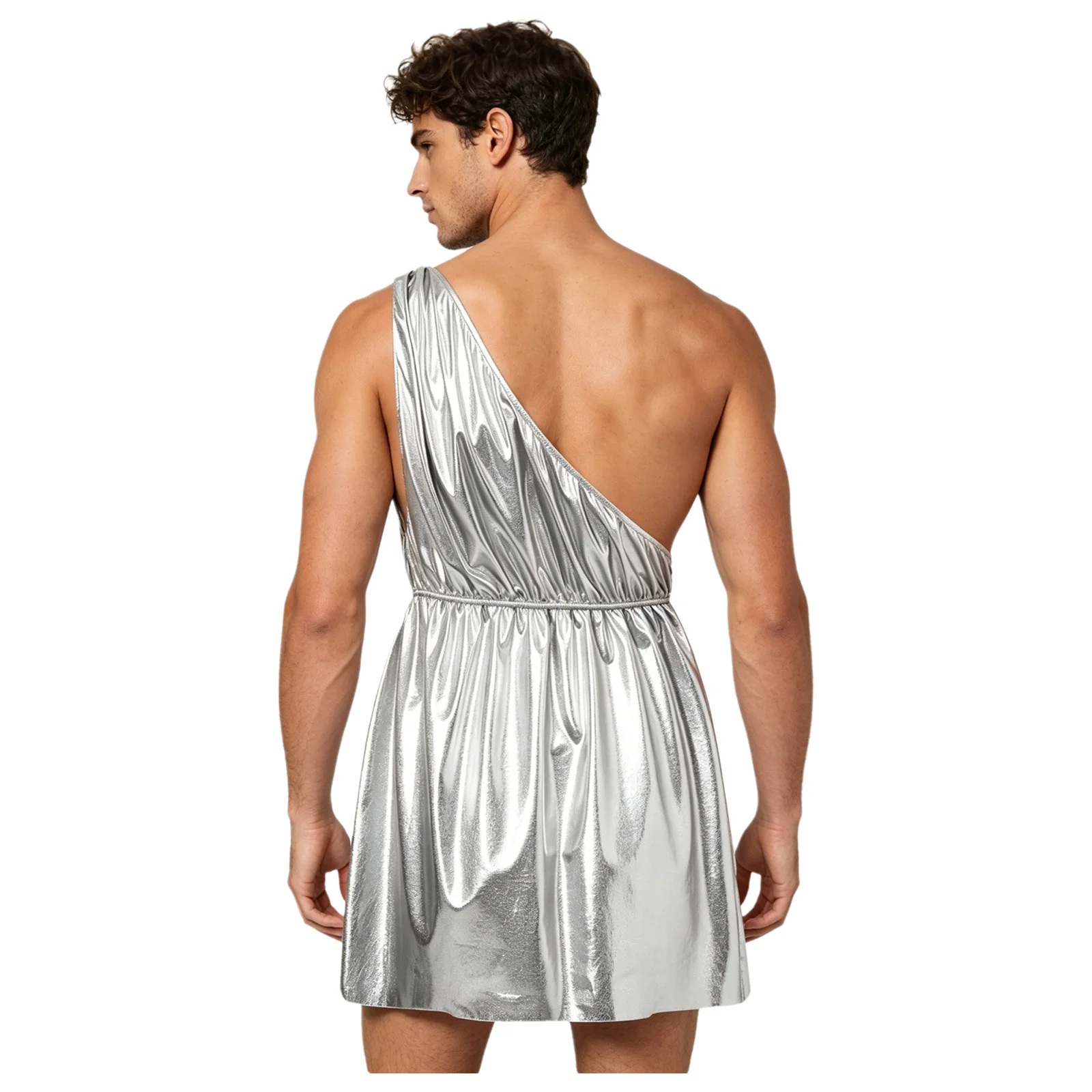Disfraz de Príncipe Romano, Dios Griego Antiguo, para Hombre, Túnica Metálica Brillante de un Solo Hombro, Vestido, Túnica, Disfraz de Halloween, Cosplay, Fiesta