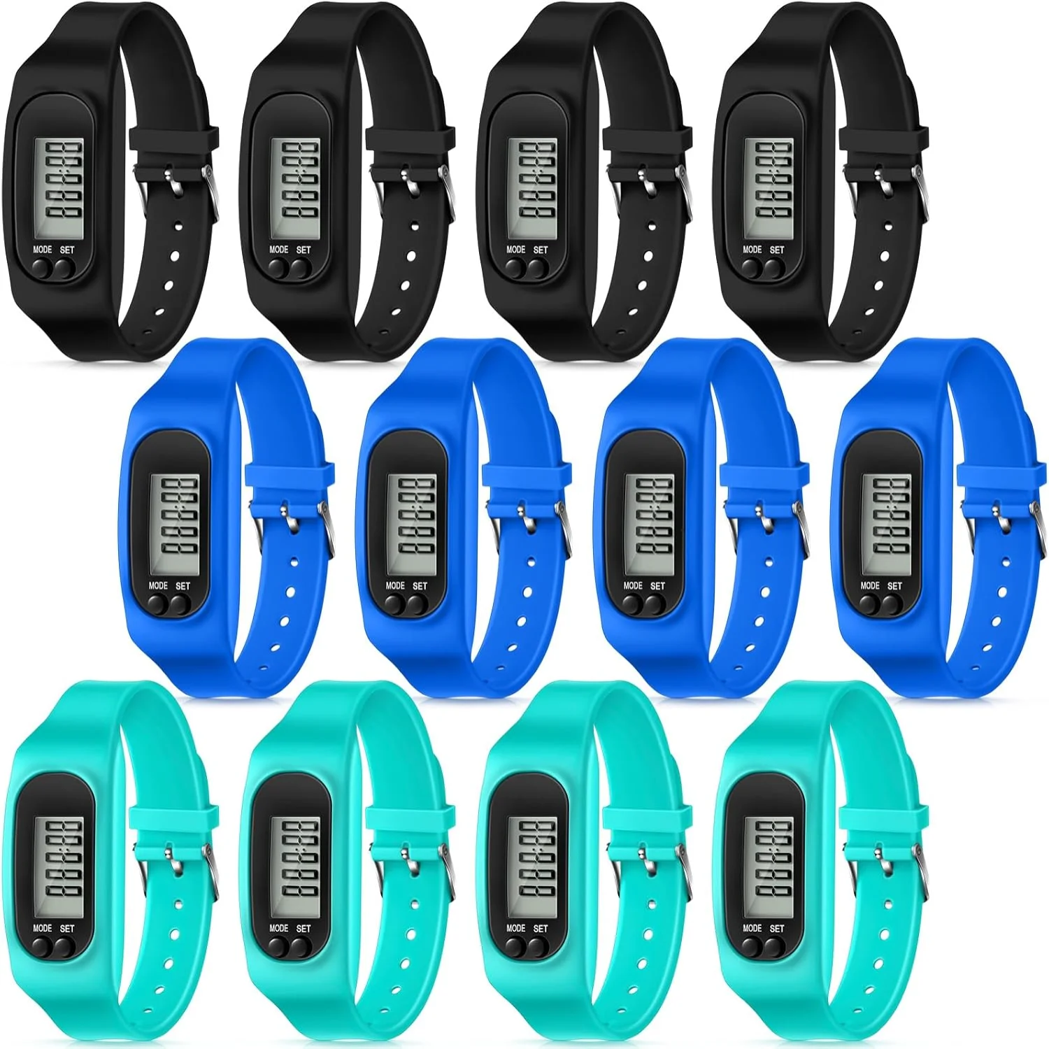 12 Pcs Pedometer for Walking Steps and Miles Pedometer Watch Silicone Steps  Running Pedometer Bracelet Ankle Step Counter for C