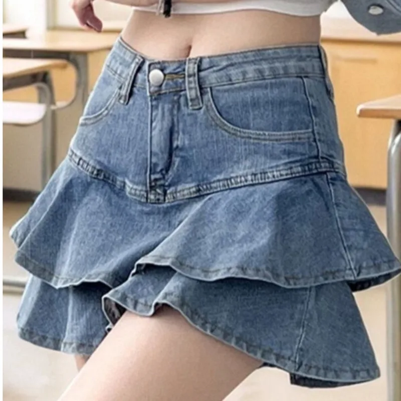 Sexy Denim Mini Skirts 2025 Fashion Korean Summer Women's All-match Shorts Skirts High Waist Solid Color Loose A-Linejeans Skirt