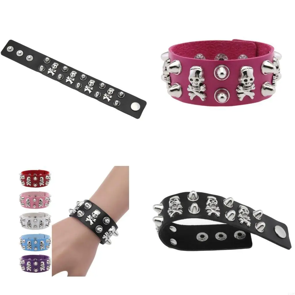 Ausgefallenes, konzertbereites Armband, ein breites PU-Band mit Gothic-Totenkopf-Nieten für Rockmusik-Liebhaber-Outfits