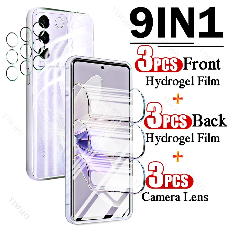 

9in1 Safety Full Covers Front Back Hydrogel Film for Vivo V27e Fingerprint Screen Protectors for Vivo V 27 E V27 27e Camera Lens