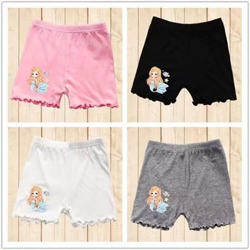 4 قطعة السراويل سلامة الفتيات الصيف الاطفال الكرتون حورية البحر طباعة فتاة الملابس الداخلية الصلبة يغطي الرجل الملاكم موجز الأطفال الشاطئ بانت 1-12T #6