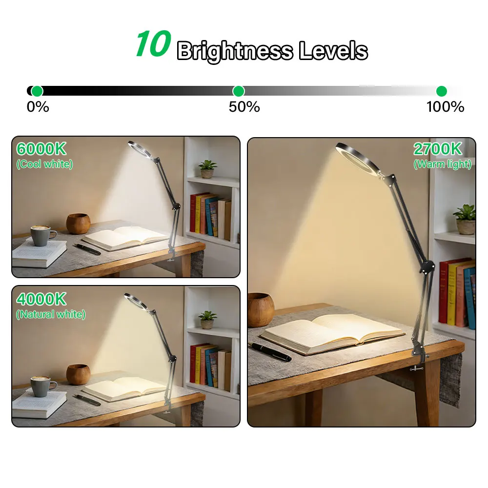 10-fache beleuchtete Lupe mit USB, 3 Farben, 72 LED-Beleuchtung für Lötarbeiten, Reparaturen, Tischlampe, Lesen, Hautpflege und Schönheitsanwendungen – Detail 27