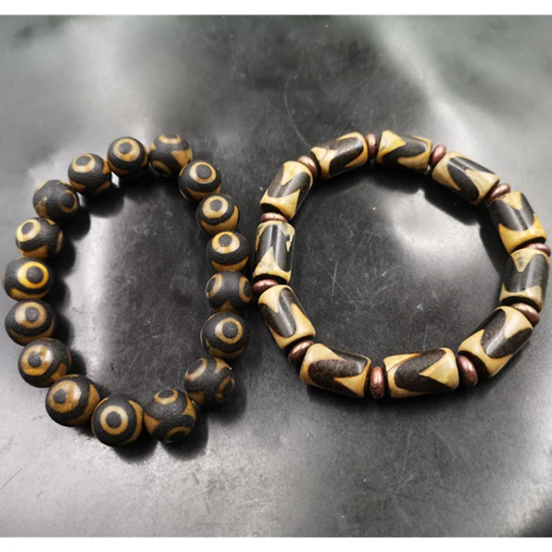 

12Mm Tibetan Old Round Dzi Agate Tube Bead Bracelet