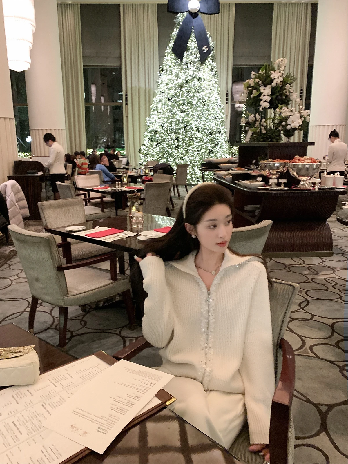 

Cchen Chencheng Aubin Model 00 Wool Collared Knitted iny Sequin Lace Women's Knitwear Top Commute Sle Long Sve Loose Fit