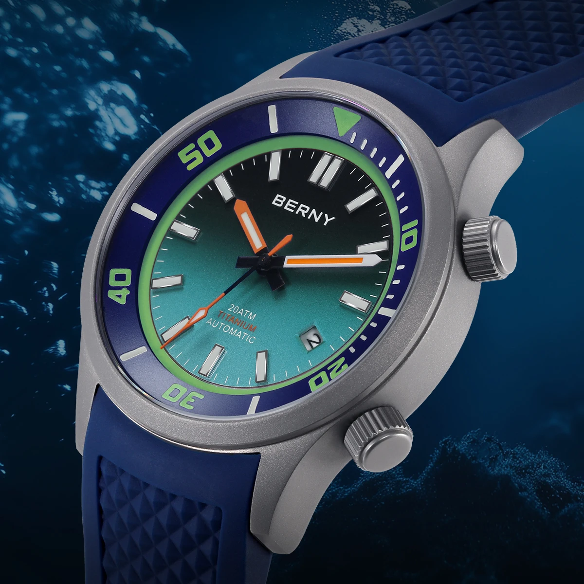 BERNY 20ATM Titanium Automatic Diver Watch for Men Supper Luminous Sappire AR Coated Miyota 8215 Mechanical Diving Men Watches