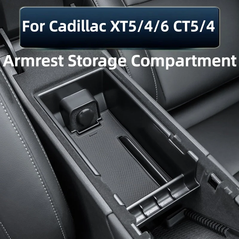 

For Cadillac XT5 XT4 XT6 CT5 CT4 2025 Armrest Storage Box ABS Car Center Console Tray Organizers Accessories Tidying Black