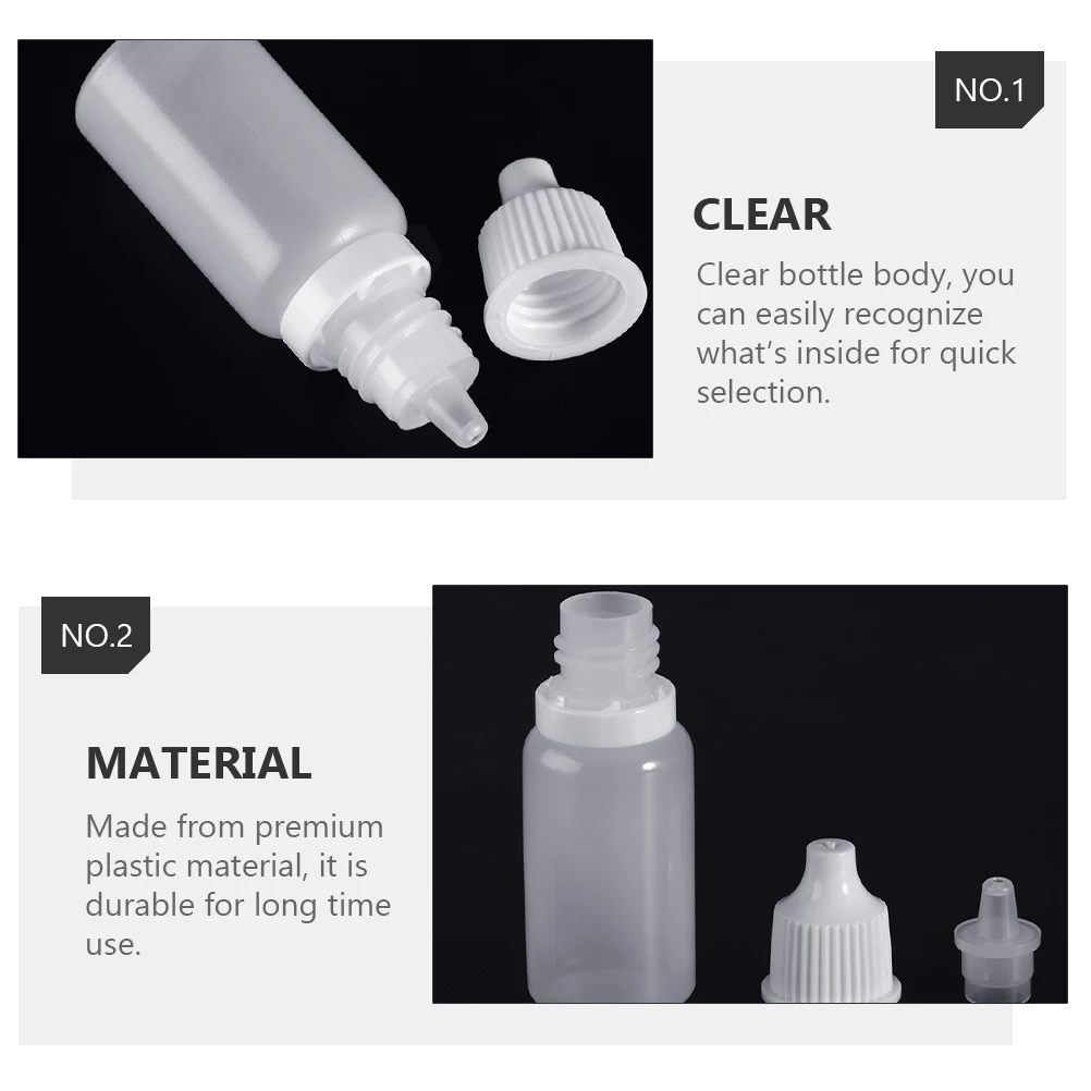 

10ml Plastic Eye Dropper Bottles Empty Refillable Liquid Dispenser Container for Eyedrops Saline Essence Light Oils Solvents