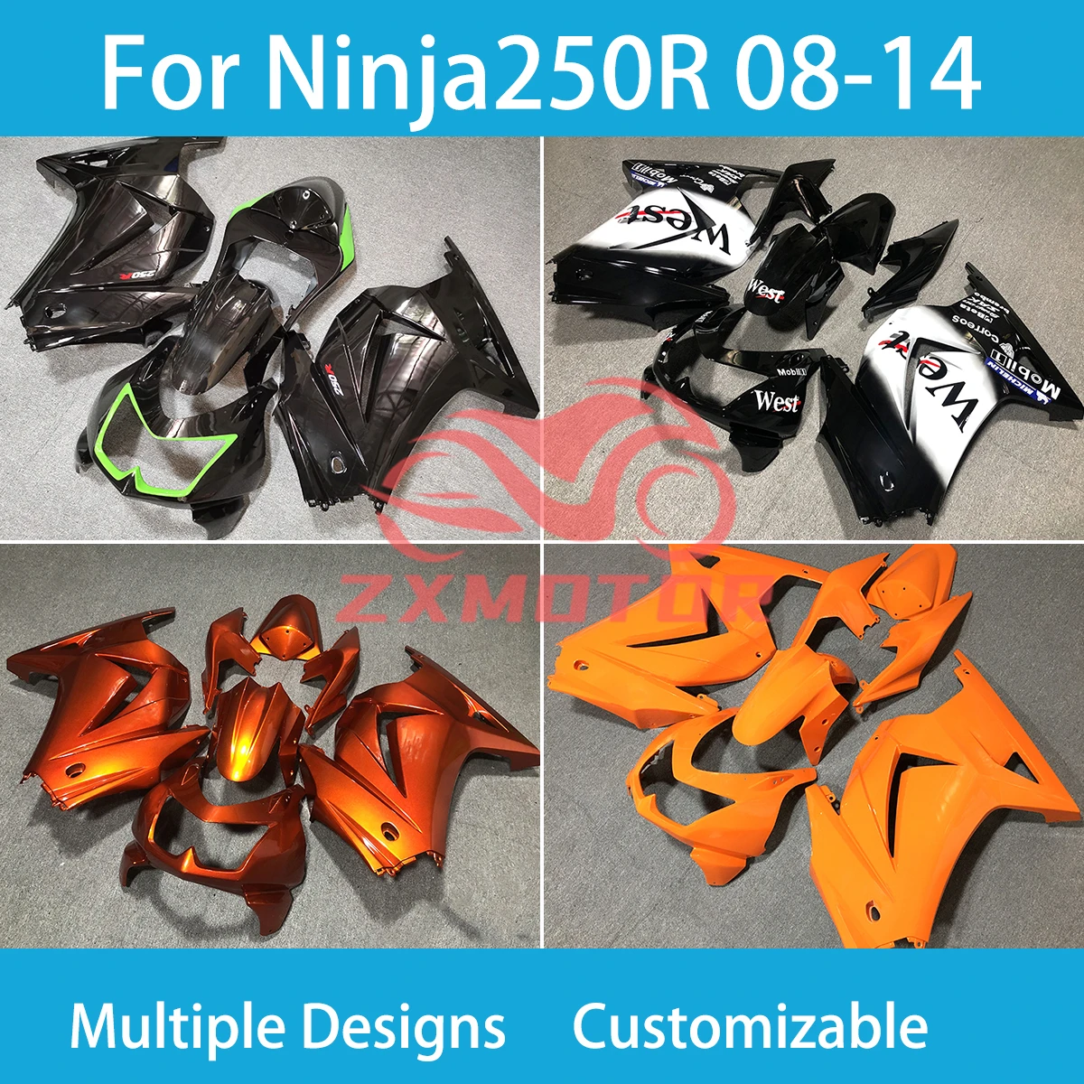 

Ninja 250R 08 09 10 11 12 13 14 15 16 Full Fairings for Kawasaki ZX250R 2008-2014 Dirt Bike Motorcycle Plastics Fairing Kit