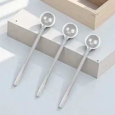

3pcs Glass Coffee Spoons Long Handle Clear Tea Sugar Spoon Food Grade Stirring Dessert Salad Appetizers Eco-Friendly Premium