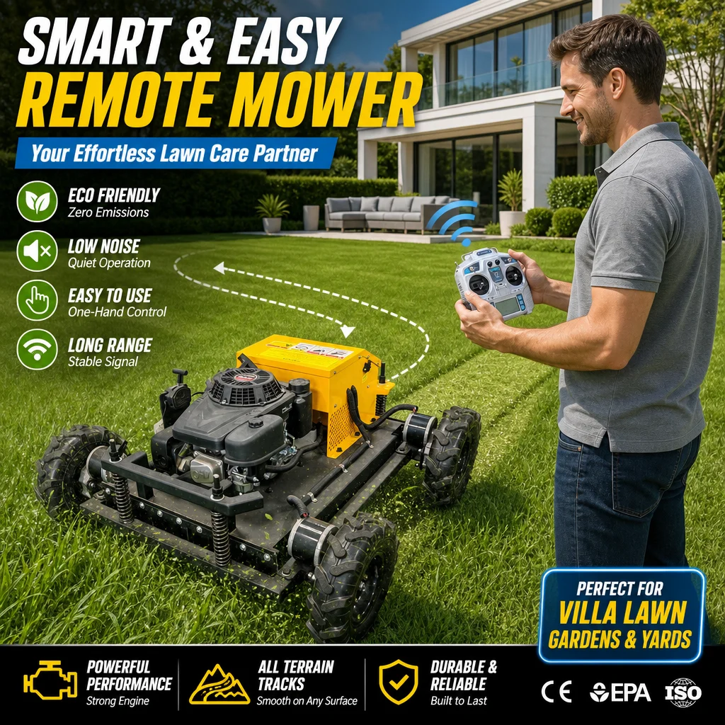 Customized Remote-Controlled Lawn Mower with Four-Wheel Drive, Fuel Powered, Remote Control for Weeding