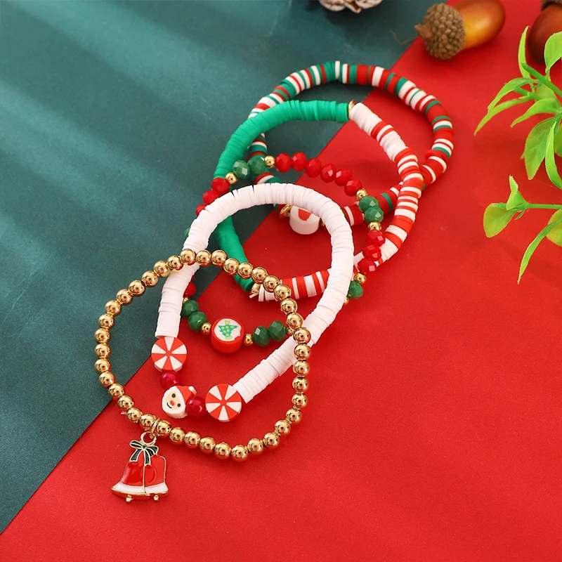 2PC/3PC/5PC Letter Handmade Bead Stacked Xmas Christmas Soft Ceramic Bracelet Set Color Soft Clay Bracelet Fashion Accessories