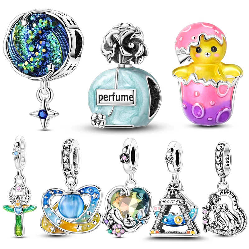 

Original 925 Silver Plated Charms Perfume Bottle Kitty Chick Beads Diy Jewelry Gift For Women Fit Bracelet Pendants Dangle