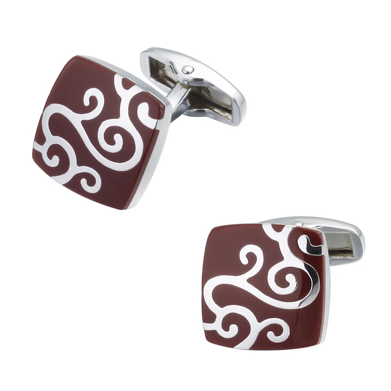 

High quality men's French cufflinks with square red pattern design buttons wedding jewelry gifts