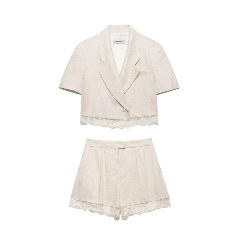 Fashionable Lace Short Suit Jacket And Shorts Set Women's Cross-Border Clothing Ultra-Thin Summer Collection BB7253-54