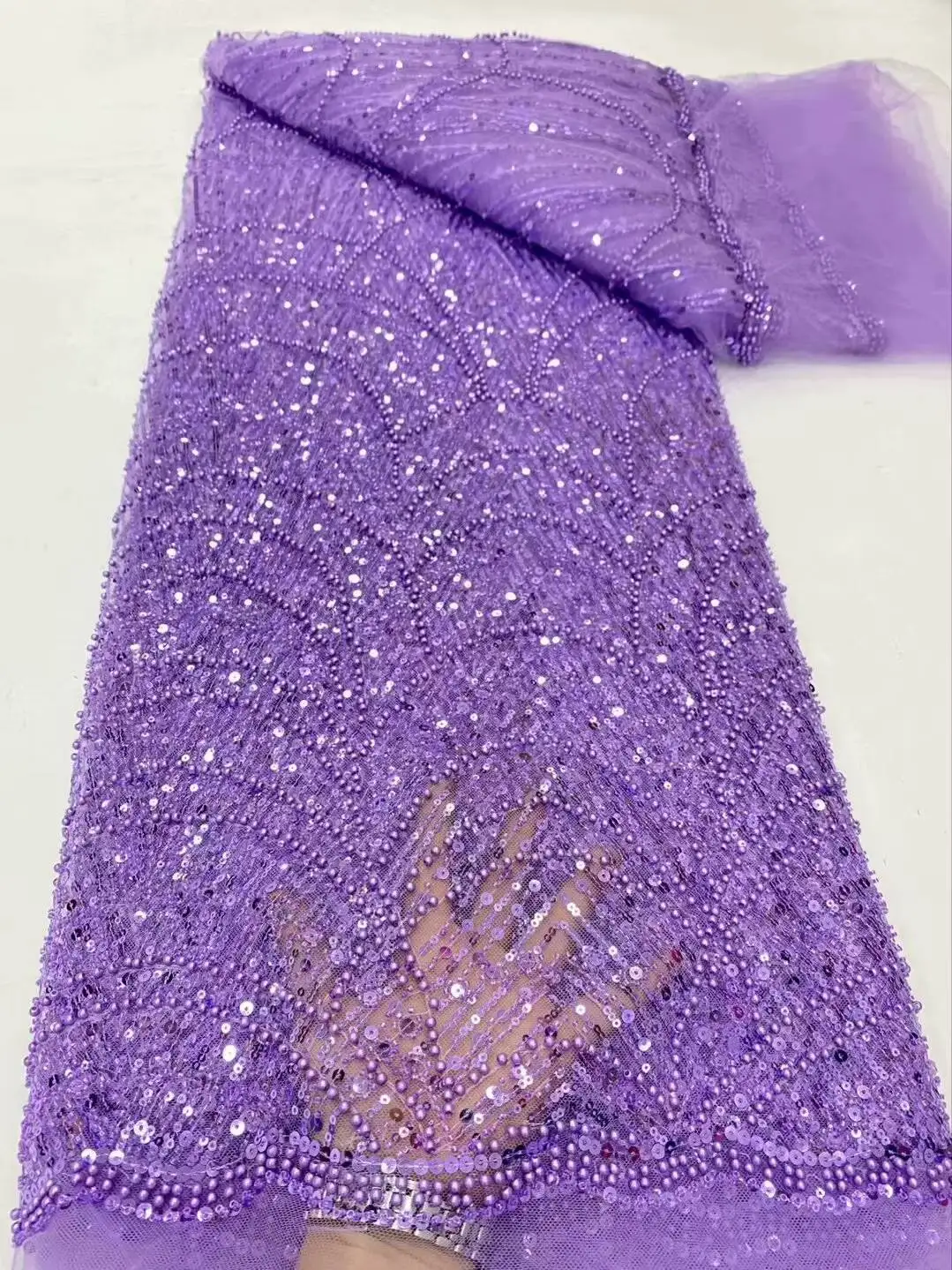 

Nigerian Beaded Embroidery Lace 2025 High Quality French Net Sequins Tulle African Lace Fabric for Luxury Wedding Party Women