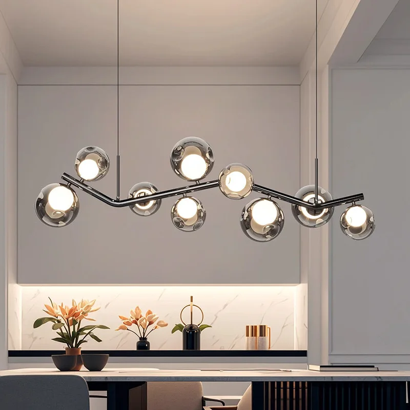 2026 Modern Magic Bean Molecule Smoke Gray Glass Ball Restaurant Chandeliers For Living Room Bedroom Bar Lamp Modern Pendant Lig