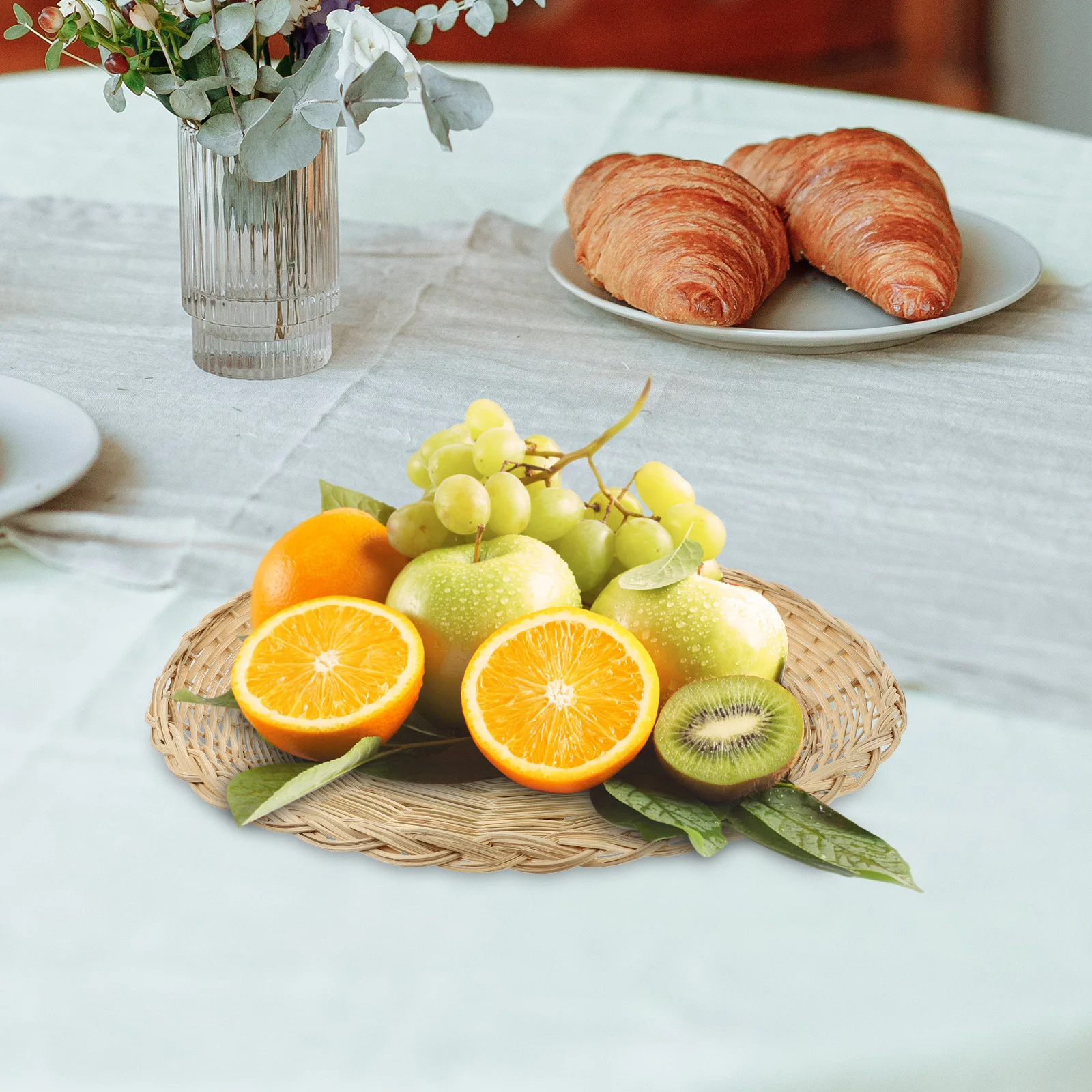 

Bamboo Tea Snack Tray Premium Fruit Serving Container Multi-Function Storage Holder For Home Hotel Picnic Bread Basket Vegetable