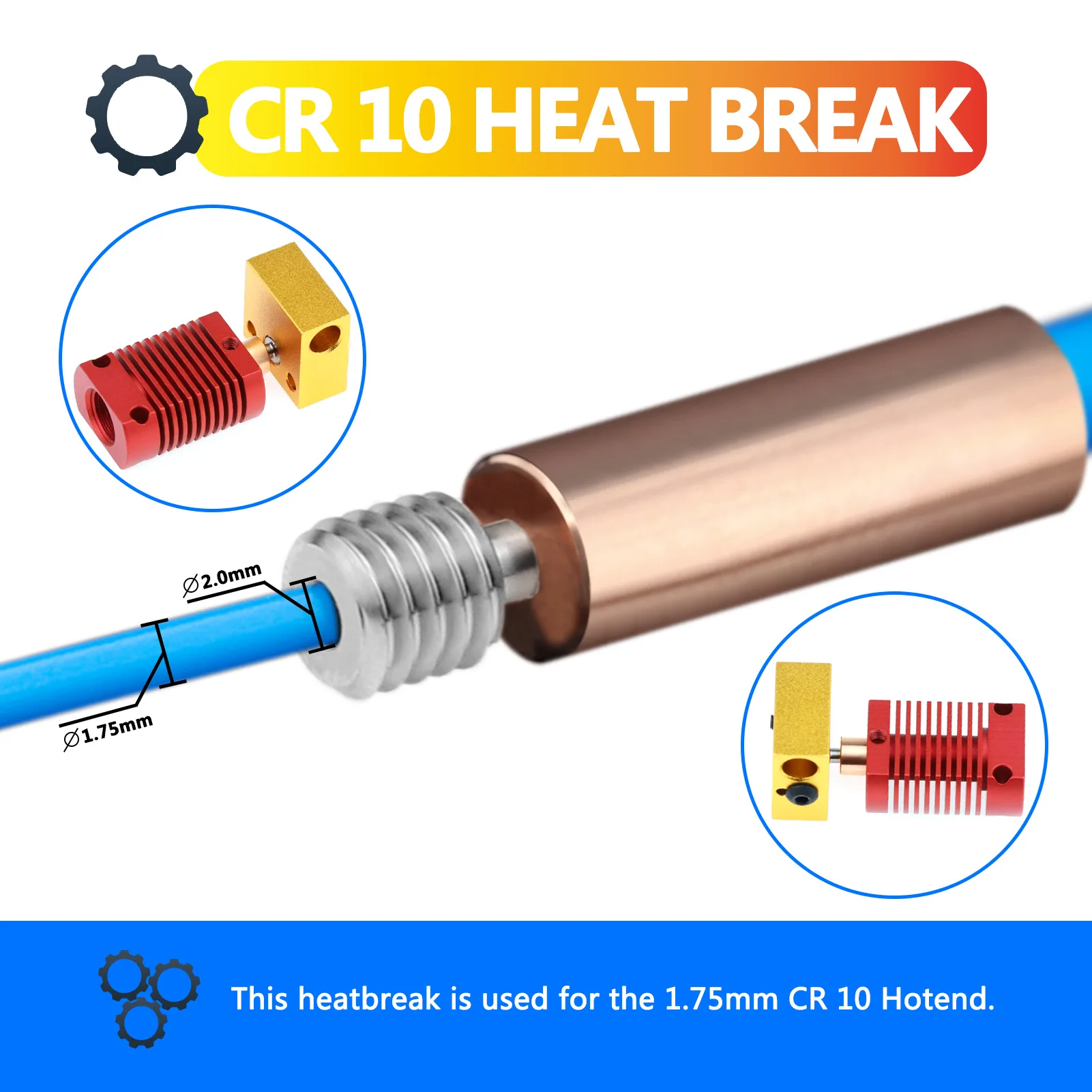 Bimetal Ender 3 Heatbreak Titanium Alloy Heat Break Throat 1.75mm Copper Plating Tube For Ender 3V2  CR-10 Hotend 3D Printer