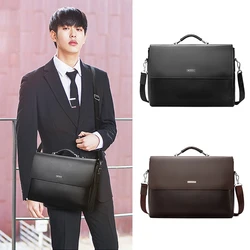 Fashion Leather Briefcase For Men Designer Work Business Tote Bolsas Handbag Cross Shoulder Square A4 Side Crossbody Laptops Bag