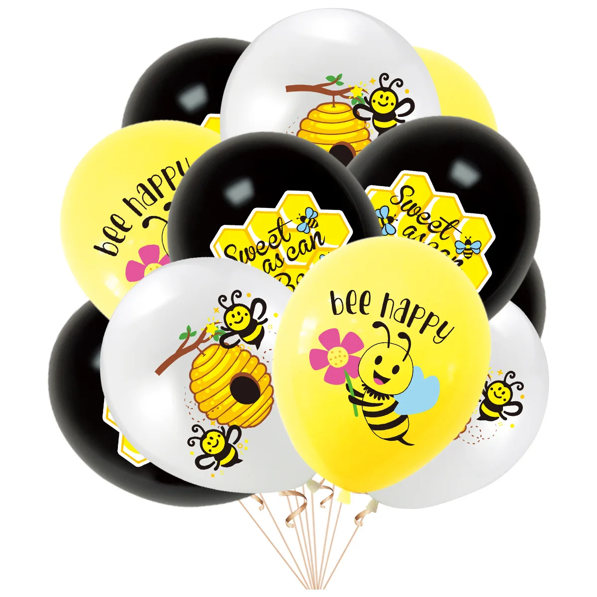 18Pcs Cartoon 12inch Honeycomb Bee Theme Latex Balloons Toy for Kids Girl Boy 1st Birthday Baby Shower Party Decoration