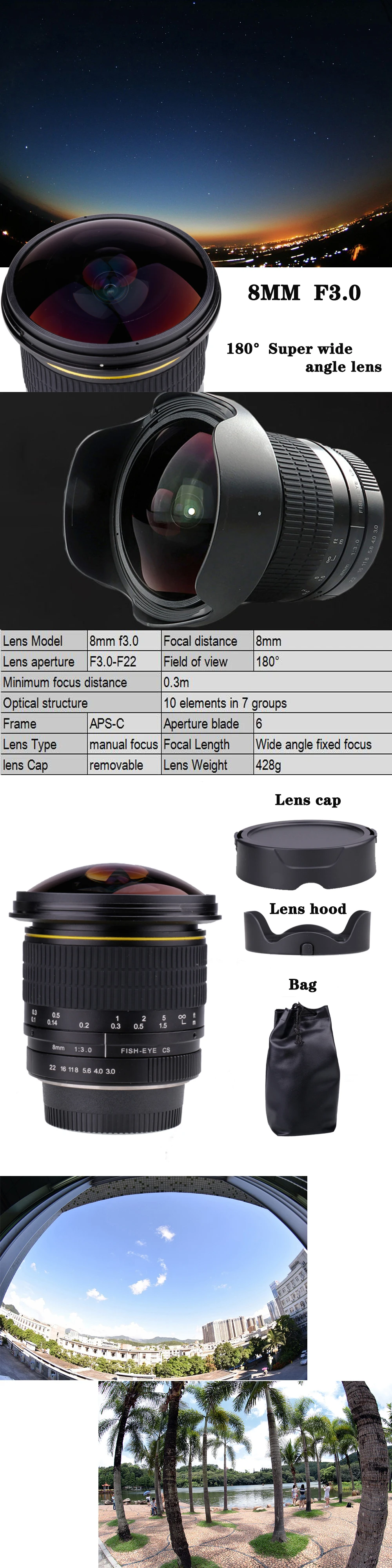 8mm F/3.0 Asphärisches Kreisförmiges Kameraobjektiv Ultra-Weitwinkel Fisheye-Objektiv für Canon DSLR 550D 650D 750D 77D 80D 1100D Kameras – Detail 1