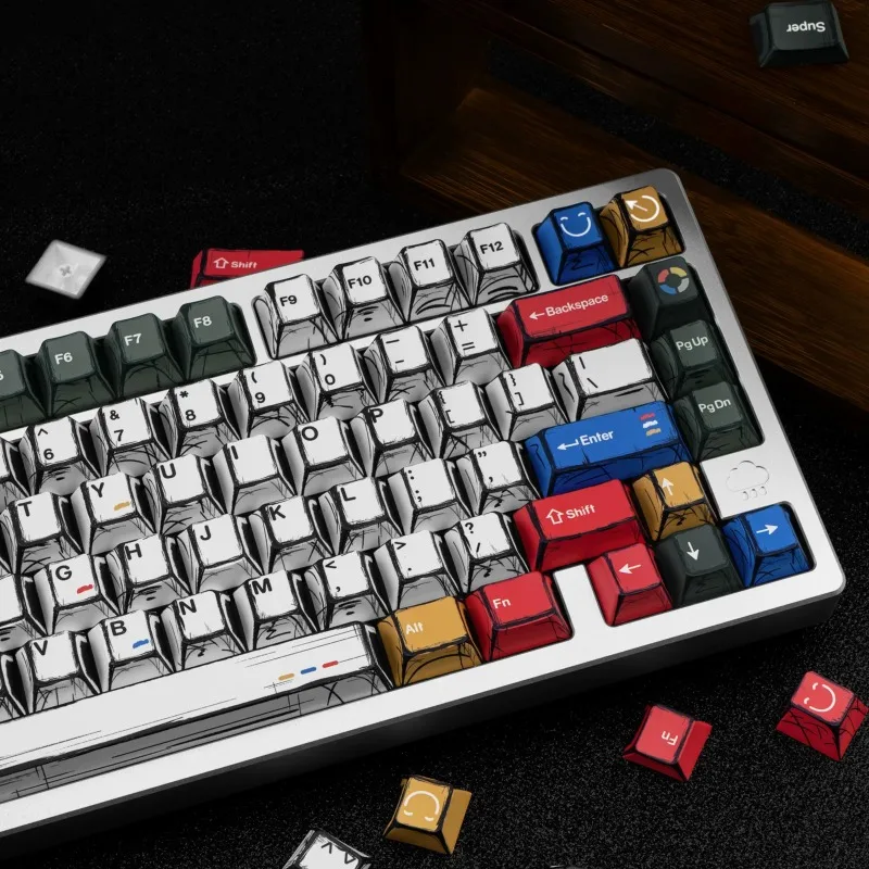 Retro Anime Manga PBT Keycaps-136 Colorful Graffiti Keys,No Tear,Never Fades,Gift Box Key Caps Set For MX Mechanical Keyboard