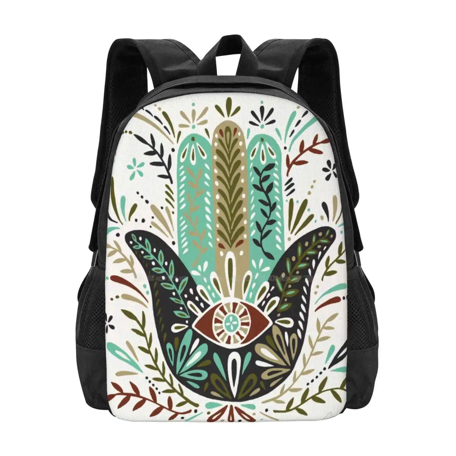 Hamsa Hand – Earth Palette Fashion Pattern Design Travel Laptop School Backpack Bag Nature Zen Yoga Namaste Yogi Hamsa Hands