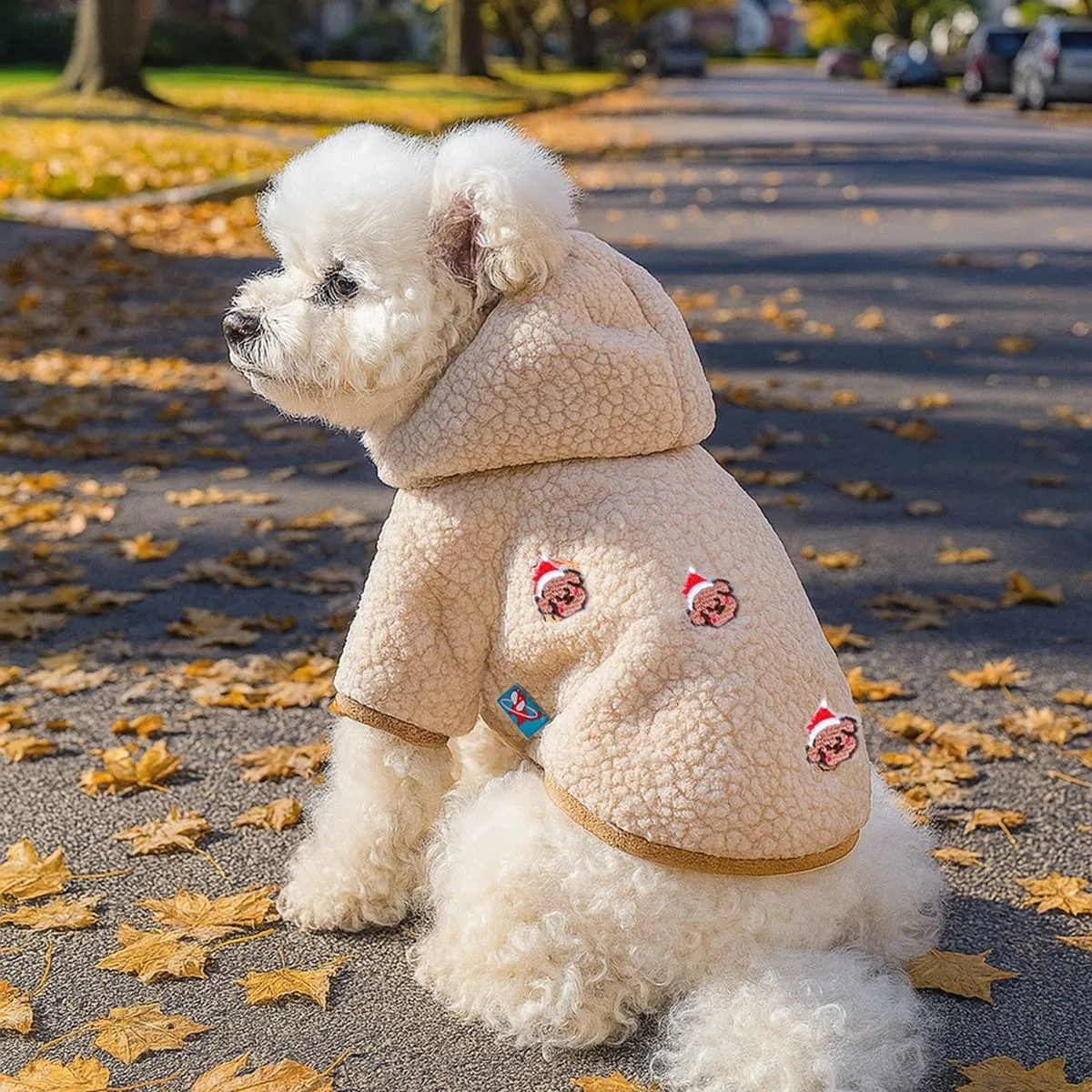 Gift Bear Embroidered Teddy Sweatshirt Warm Pet Dog Clothes Lambswool Bichon Hoodie Schnauzer Winter Clothes XS-XL