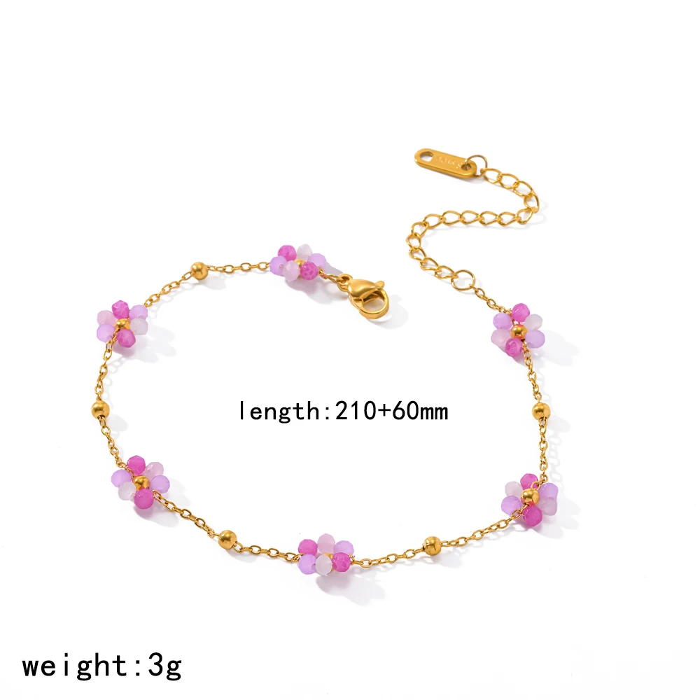 Modisches Edelstahl-Armband und Halskette Set mit Handgewebten Kristallen und Bunten Blumen, Wasserdichtes Charm-Schmuckset für Frauen – Detail 13