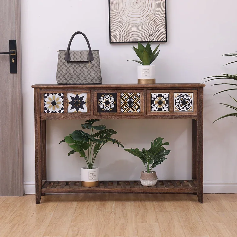 

American Living Room Hallway Wood Drawer Console Table Household Entrance Long Narrow Side Decorative Cabinet Indoor Furniture