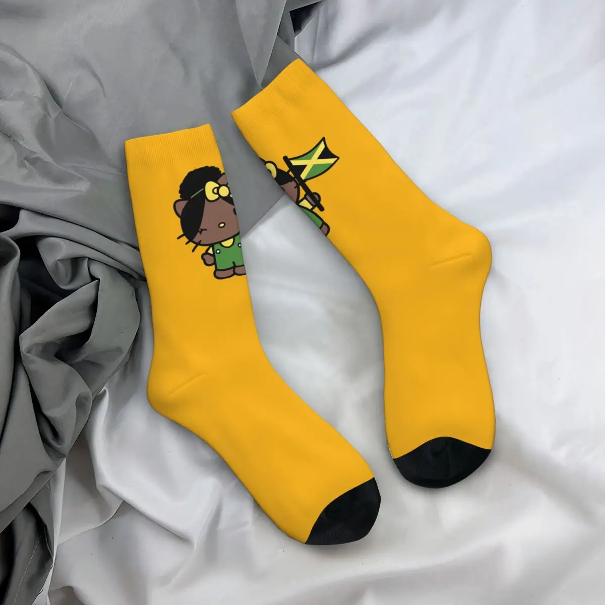 Jamaican Flag Socks Hellos Kittys Funny Stockings Men Comfortable Climbing Socks Autumn Pattern Non-Slip Socks