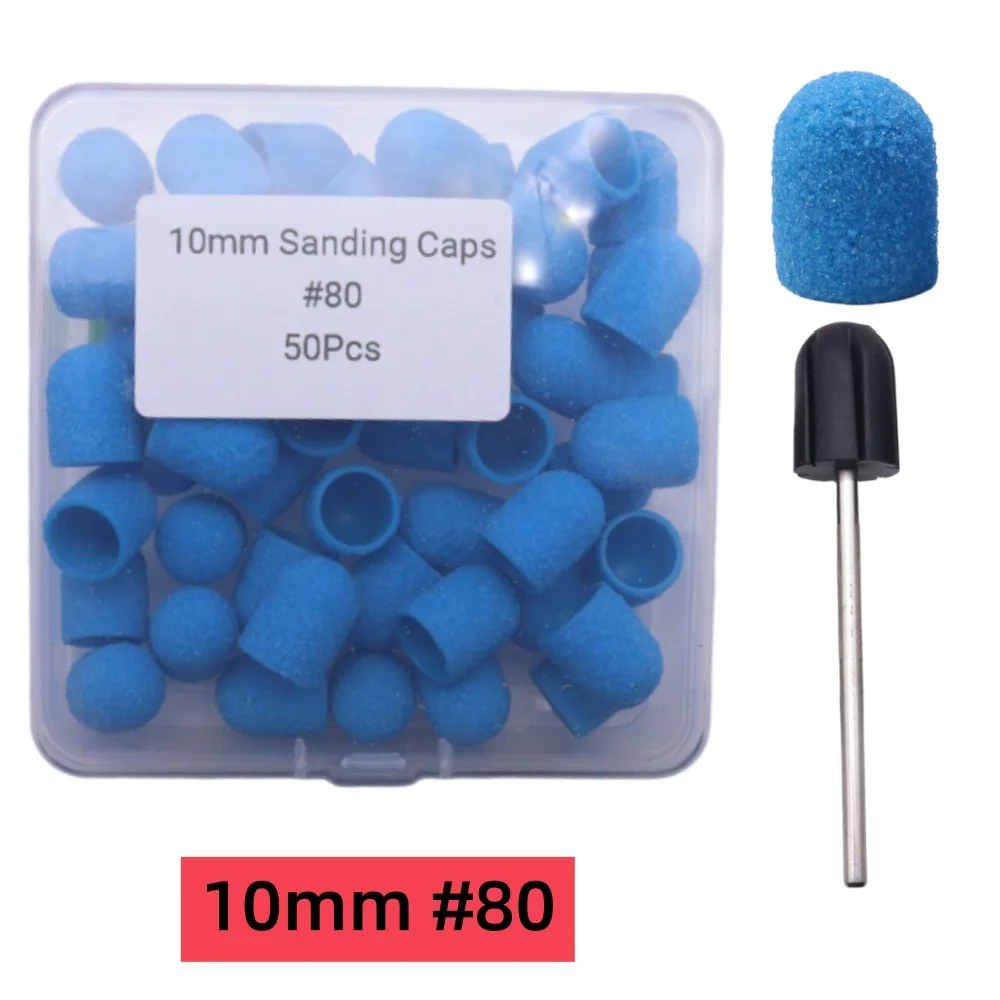 50 Stück Schleifkappen mit Dorn – Nagelbohrer-Hülsen-Set für Maniküre, Pediküre und Hornhaut