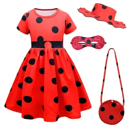 Ladybird Cosplay Costume para Meninas, bolinhas, vestido de manga curta, roupa de aniversário, palco de desenhos animados, roupas infantis, Halloween, presente