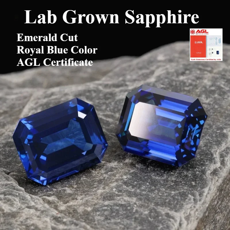 

Lab Grown Sapphire Emerald Cut Royal Blue Color DIY Jewelry Making Ring Necklace Main Materials Selectable AGL Certificate